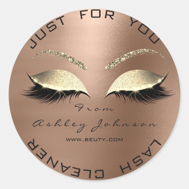 Adesivo Redondo Lash Cleaner de Lash Ouro Glitter Salon Branco (Frente)