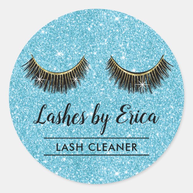 Adesivo Redondo Lash Cleaner Eyelash Extensões Aqua Teal Glitter (Frente)