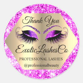 Adesivo Redondo Lash Obrigado Artista Dourado Glitter Rosa Quente