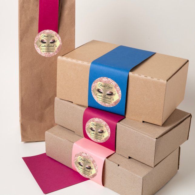 Adesivo Redondo Lash Obrigado Makeup Artist Dourado Eyes Rosa (Lash Thank YOU Makeup Artist Gold Eyes Rose Classic Round Sticker)