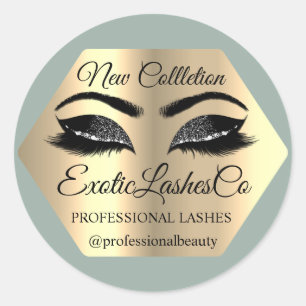 Adesivo Redondo Lash Packaging Makeup Artist Dourado Eyes Mint