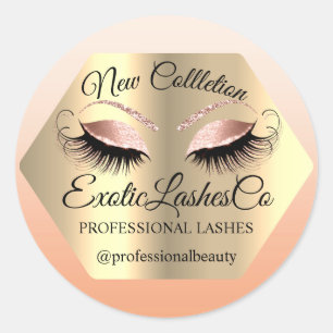 Adesivo Redondo Lash Packaging Makeup Artist Olhos Dourados Rosa