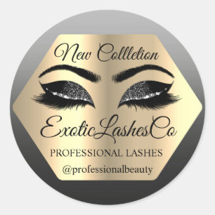 Adesivo Redondo Lash Packaging Makeup Artista Dourado Olhos Pretos