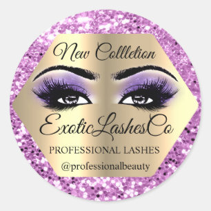 Adesivo Redondo Lash Packaging Makeup Artista Dourado Roxo Olhos