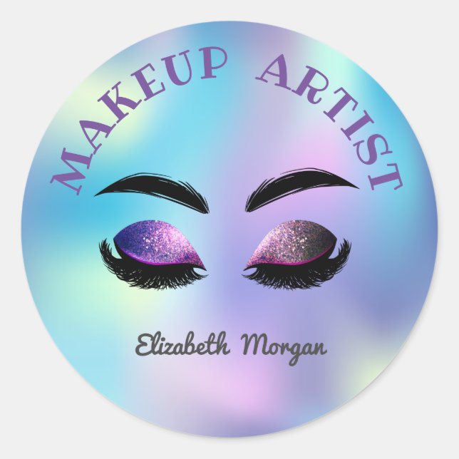 Adesivo Redondo Lashes Cintilantes, Holographicm Iridescente, Maqu (Frente)