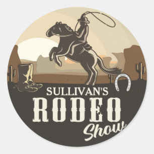 Adesivo Redondo Lasso Roundup ADD NAME Western Rodeo Show