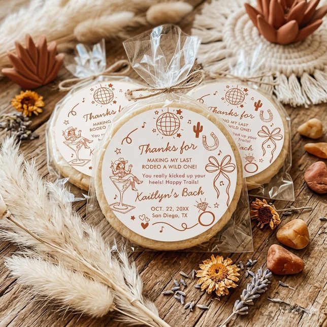 Adesivo Redondo Last Rodeo Disco Cowgirl Bachelorette Party Favor (Criador carregado)