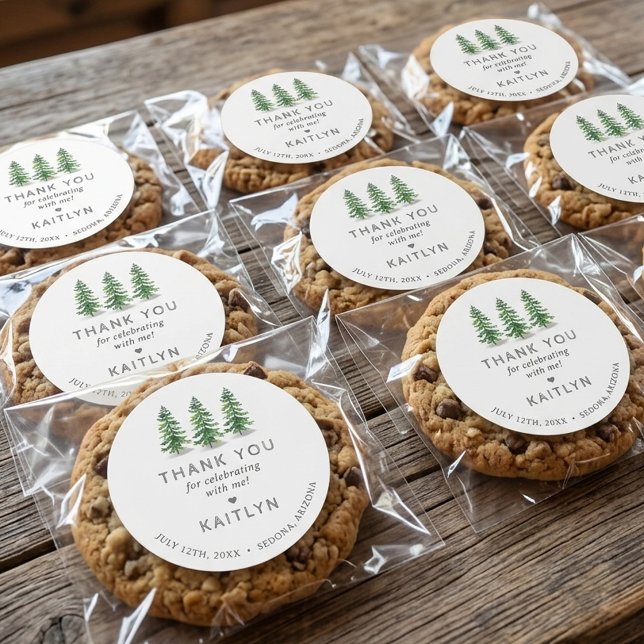 Adesivo Redondo Last Trail Pine Forest Camping Bachelorette Party (Criador carregado)