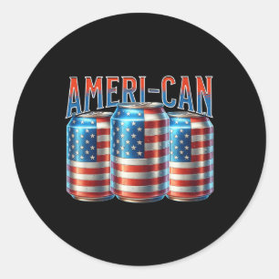 Adesivo Redondo Lata de cerveja engraçada americana bandeira patri