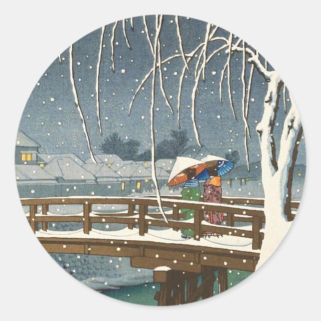Adesivo Redondo Late Snow ao longo do rio Edo hui kawase arte de i (Frente)