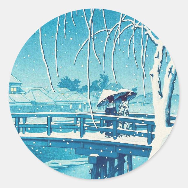 Adesivo Redondo Late Snow ao longo do rio Edo hui kawase arte de i (Frente)