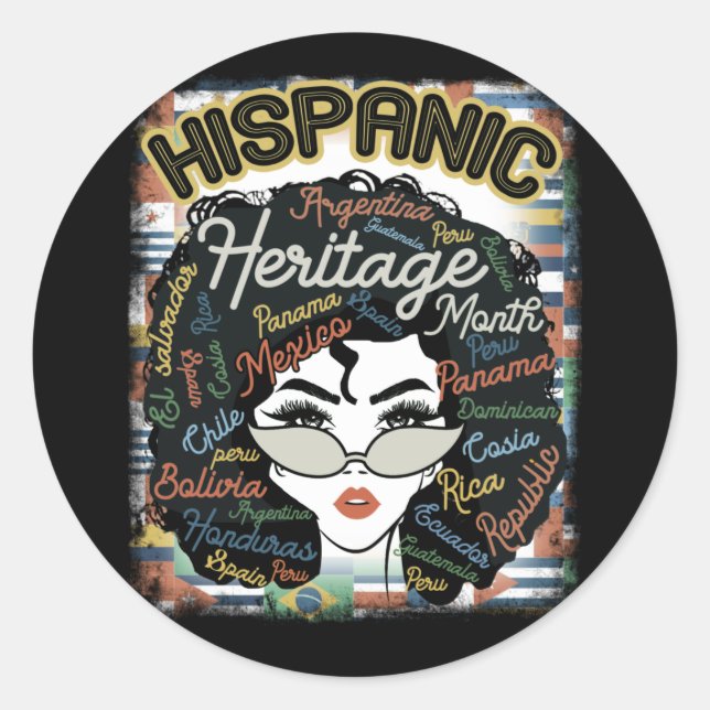 Adesivo Redondo Latina Herança Hispânica da Mulher Latina Mês (Frente)