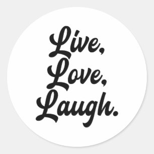 Adesivo Redondo Laugh Love Live Retro Meditação Mindful Positivivi