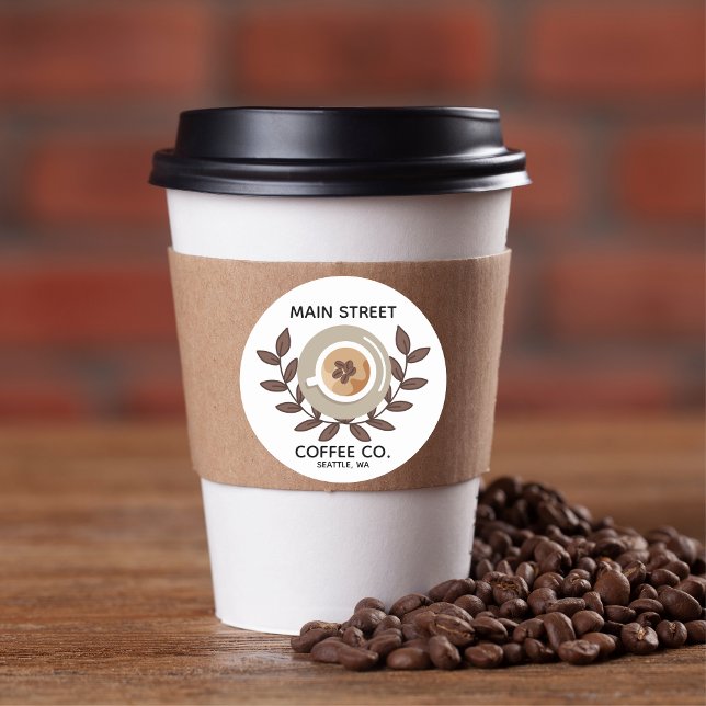 Adesivo Redondo Laurel and Coffee Cup Small Business Sticker (Criador carregado)