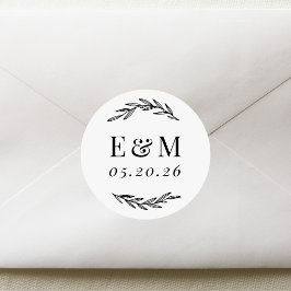 Adesivo Redondo Laurel Branch Monograma Wedding Favor