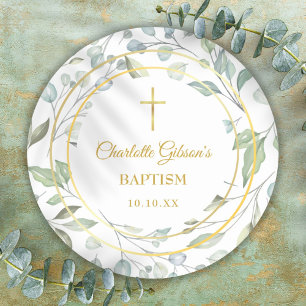 Adesivo Redondo Laurel Garland Faux Gold Foil Baptism Natal