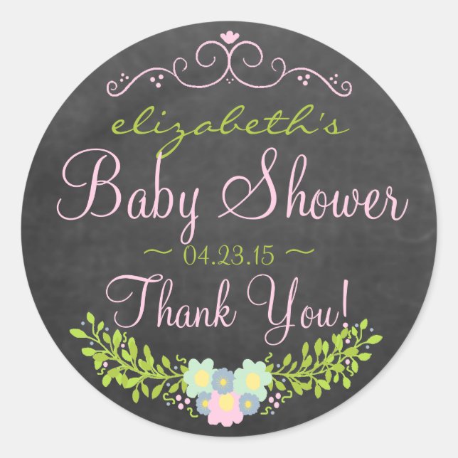 Adesivo Redondo Laurel on Chalkboard Look Pink and Green (Frente)