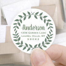 Laurel Wreath Green & White Return Address Labels