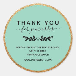 Adesivo Redondo Laurel Wreath Mint Faux Dourado Obrigado Pela Orde