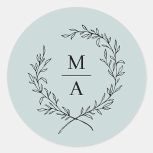 Adesivo Redondo Laurel Wreath Monograma Simples e Azul Claro