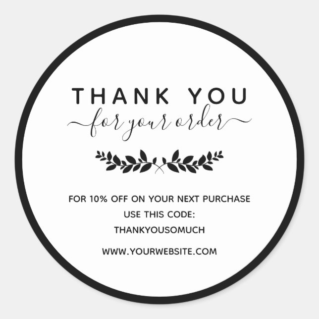 Adesivo Redondo Laurel Wreath Obrigado Pela Ordem (Frente)