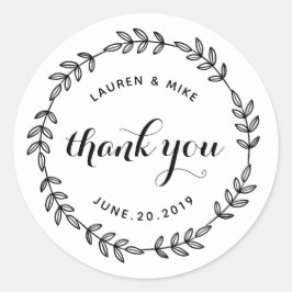 Adesivo Redondo Laurel Wreath Wedding Favor Obrigado