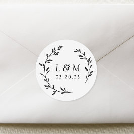 Adesivo Redondo Laurel Wreath Wedding Monograma