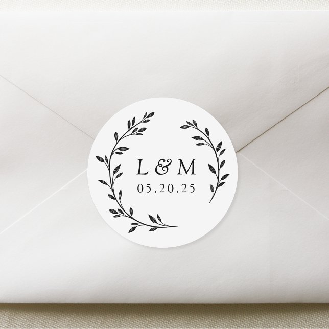 Adesivo Redondo Laurel Wreath Wedding Monograma (Criador carregado)