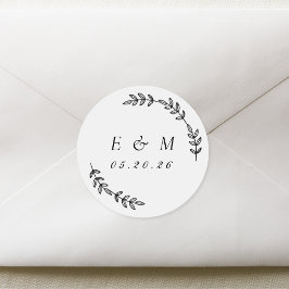 Adesivo Redondo Laurel Wreath Wedding Monograma
