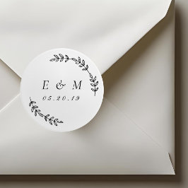 Adesivo Redondo Laurel Wreath Wedding Monograma