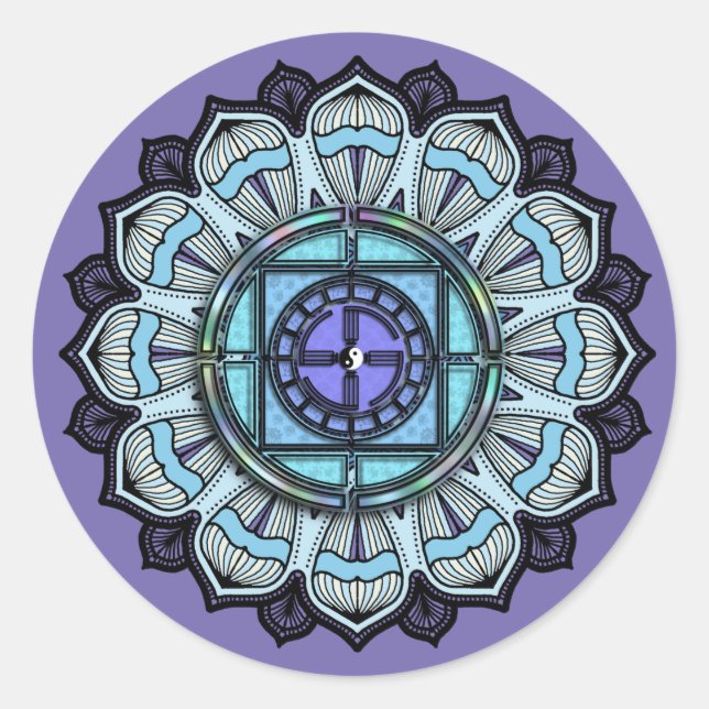 Adesivo Redondo Lavanda Aqua Mandala Black White Yin Yang (Frente)