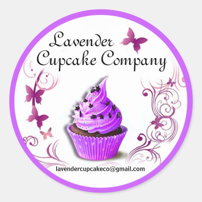 Adesivo Redondo Lavanda Cupcake Co Sticker borda roxa grande (Frente)