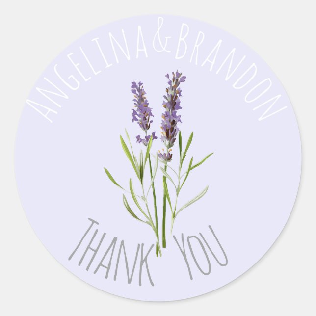 Adesivo Redondo Lavanda da Vintage para casamentos - Obrigado (Frente)
