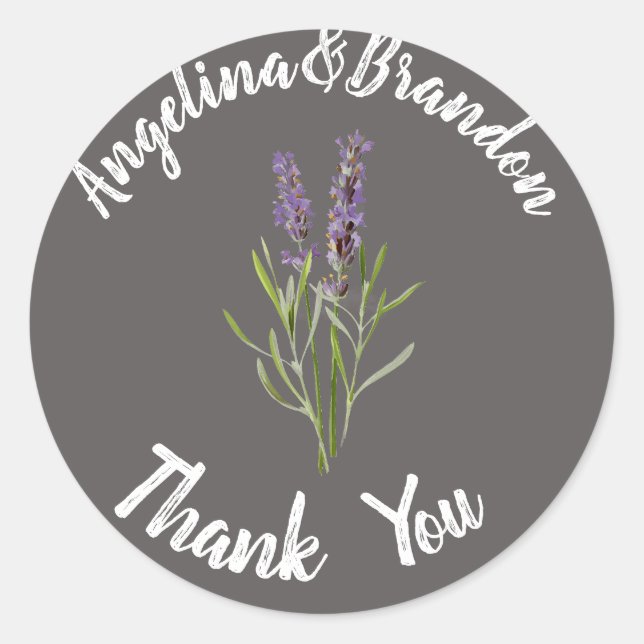 Adesivo Redondo Lavanda de vindima para casamentos - Obrigado n.º2 (Frente)