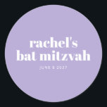 Adesivo Redondo Lavanda do Bat Moderno Mitzvah Roxo Personalizado<br><div class="desc">Lavanda de Bat Moderno Mitzvah Roxo - Adesivo redondo personalizado</div>