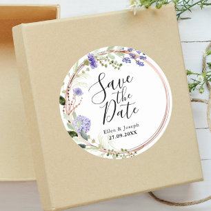 Adesivo Redondo Lavanda Elegante Casamento Greenário Salvar a Data