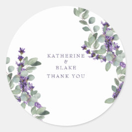 Adesivo Redondo Lavanda & Eucalyptus Casamento Obrigado