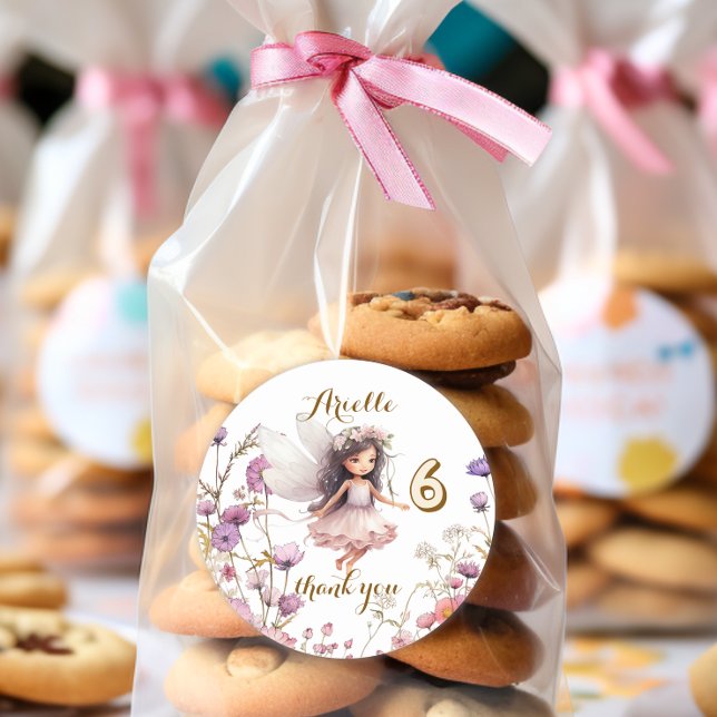 Adesivo Redondo Lavanda Fada, flor selvagem, obrigado você (Criador carregado)