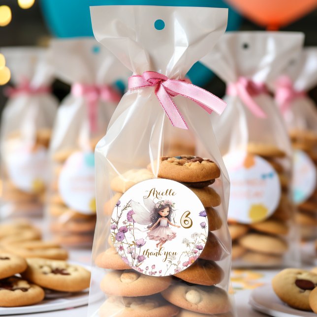 Adesivo Redondo Lavanda Fada, flor selvagem, obrigado você (Criador carregado)