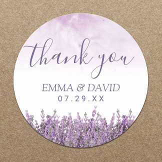Adesivo Redondo Lavanda Floral Elegante Casamento Obrigado