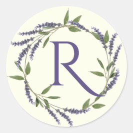 Adesivo Redondo Lavanda Floral Wreath Monograma