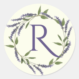 Adesivo Redondo Lavanda Floral Wreath Monograma