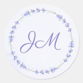 Adesivo Redondo Lavanda Floral Wreath Monogramas Vinhetas de Casam