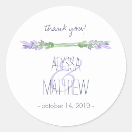 Adesivo Redondo Lavanda Francesa de Aquarela no Casamento Branco