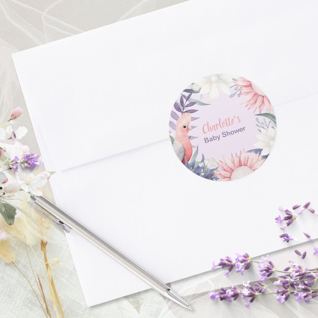 Adesivo Redondo Lavanda Inchada Chá de fraldas Floral (Enchanted Lavender Floral Baby Shower Stickers ©Susanne Sachers - Sunny Mind 🌞)