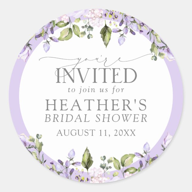 Adesivo Redondo Lavanda Lilaca Elegante Chá Floral de Aquarela (Frente)