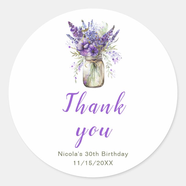 Adesivo Redondo Lavanda Mason Jar Birthday (Frente)