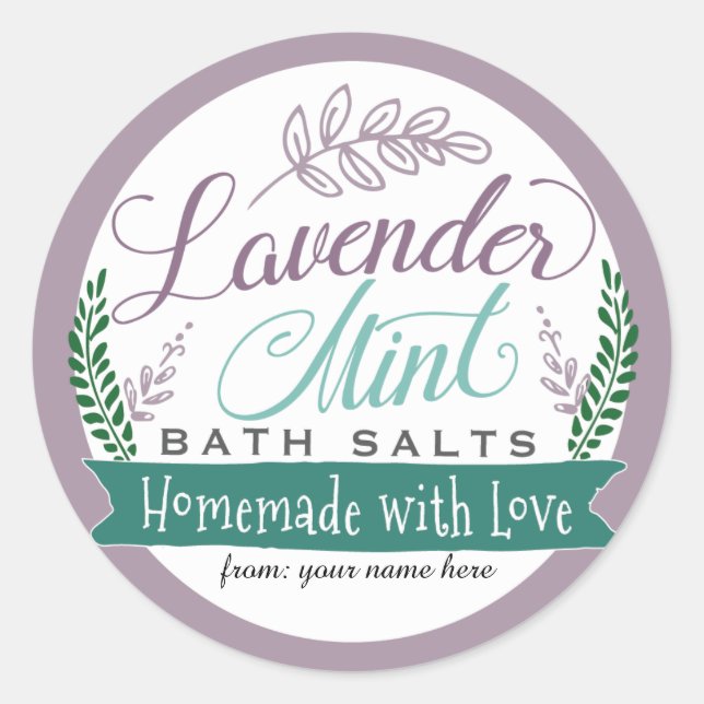 Adesivo Redondo Lavanda Mint Bath Salt Labs para presente caseiro (Frente)