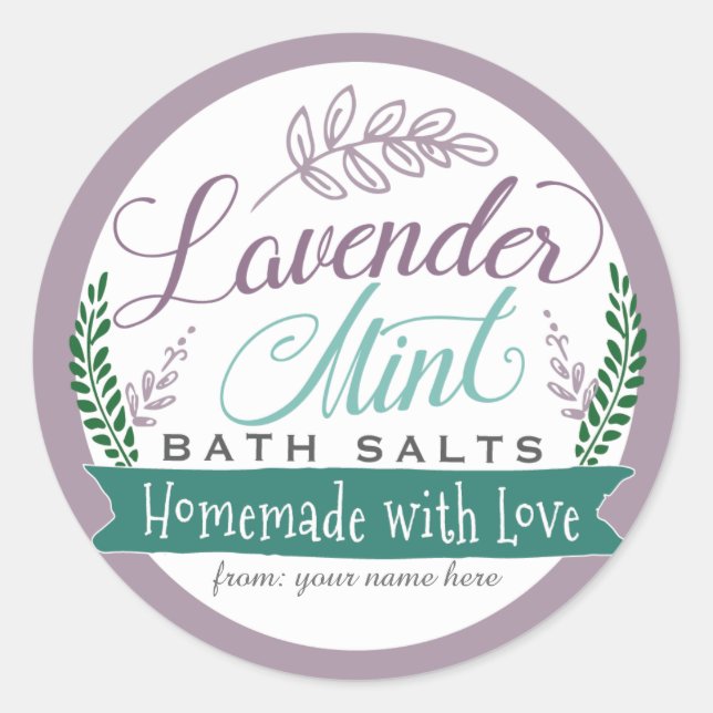Adesivo Redondo Lavanda Mint Bath Salt Labs para presente caseiro (Frente)