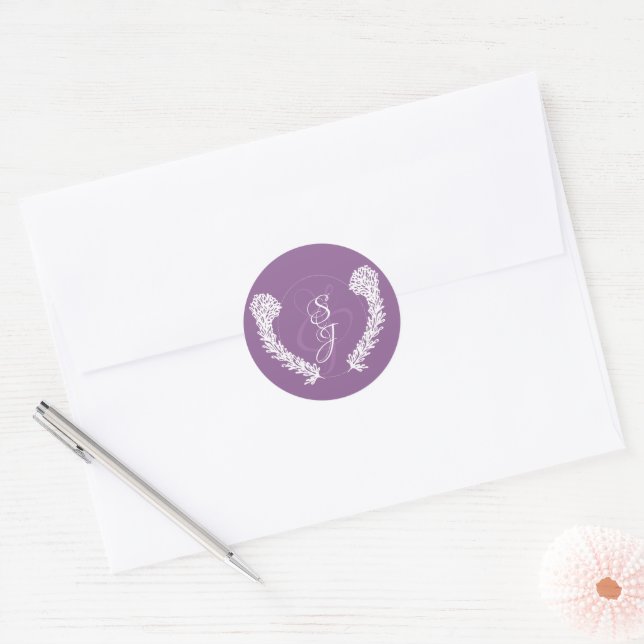 Adesivo Redondo Lavanda Monograma Wedding (Envelope)